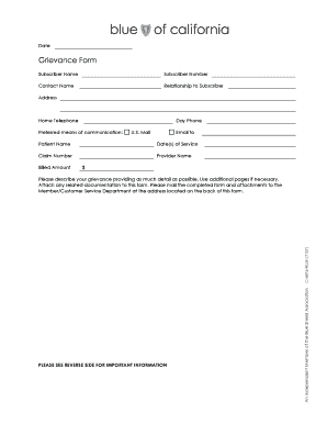 Blue Shield of California Grievance Form