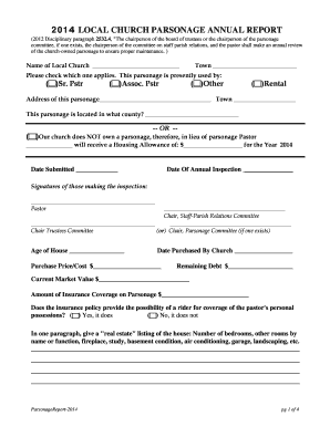 2014 Local Church Parsonage Annual Report