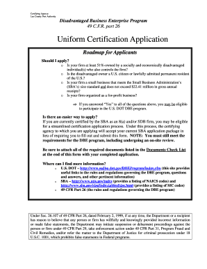 Disadvantaged Business Enterprise Certification Application