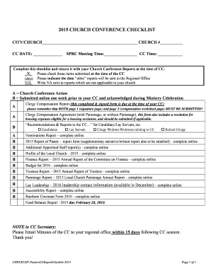 2015 Church Conference Checklist