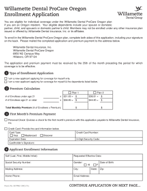Willamette Dental ProCare Oregon Enrollment Application