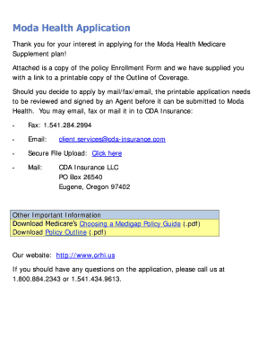 Moda Health Medicare Supplement Application