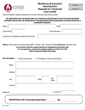 Request for Transcript Form
