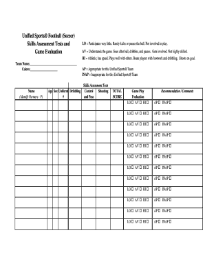 Unified Sports Football Skills Assessment Form