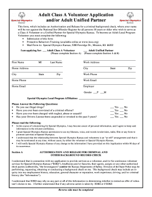 Adult Class A Volunteer Application