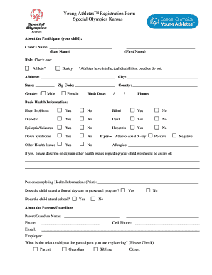 Special Olympics Kansas Young Athletes Registration Form
