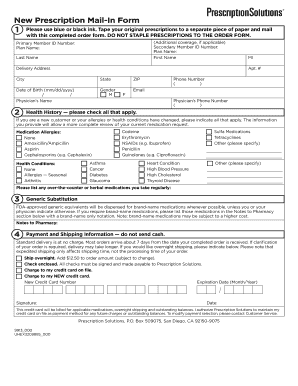 Prescription Solutions Mail Service Order Form