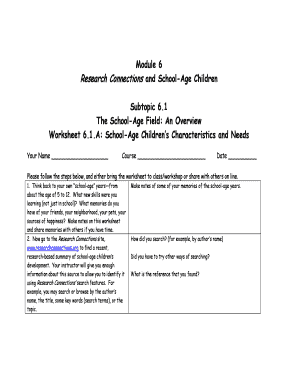 Worksheet 6.1.A: School-Age Children’s Characteristics and Needs