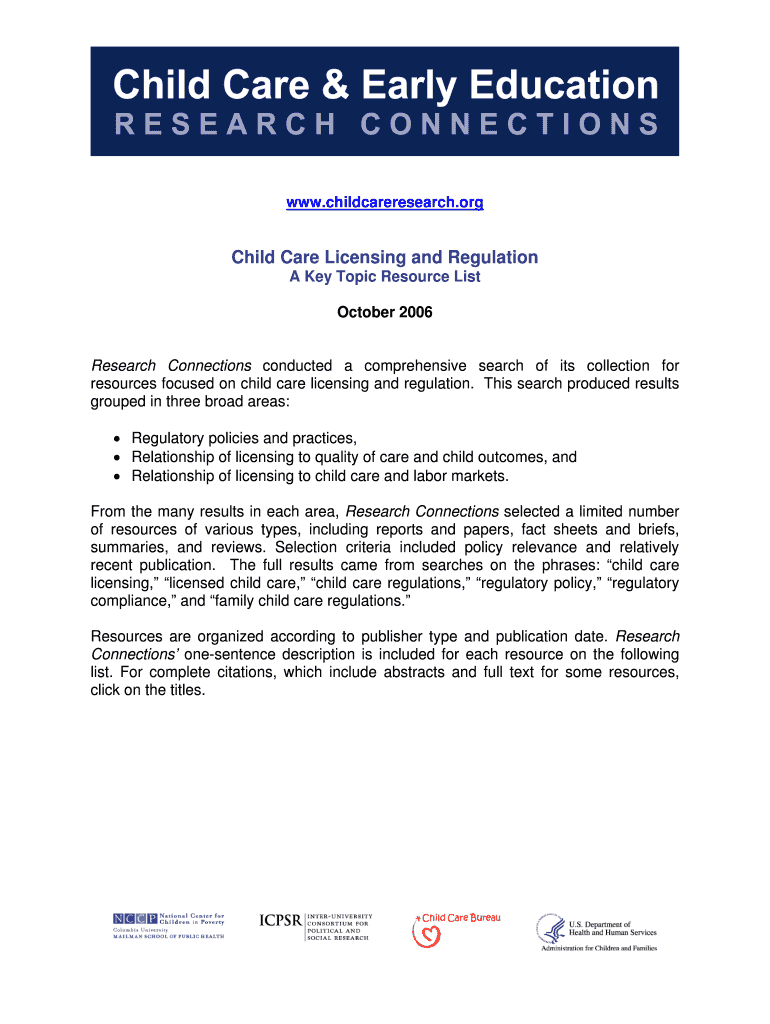 Fillable Online Child Care Licensing and Regulation A Key Topic ...