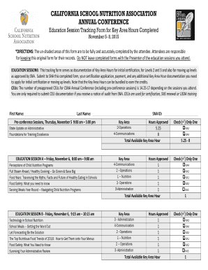 California School Nutrition Association Education Session Tracking Form