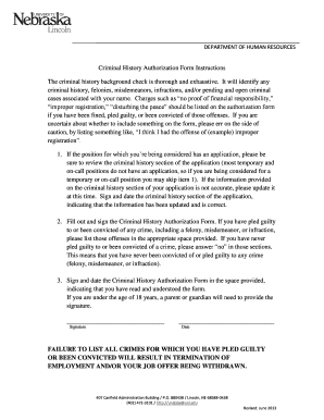 University of Nebraska Lincoln Criminal History Authorization Form