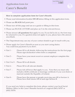 Carer’s Benefit Application Form