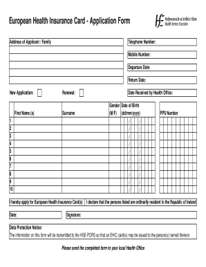 European Health Insurance Card Application Form