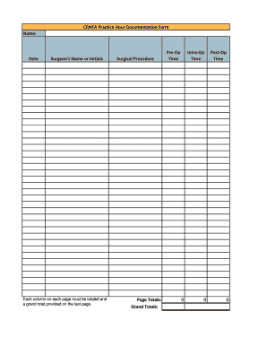 CRNFA Practice Hour Documentation Form