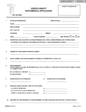 Liquor Liability Supplemental Application