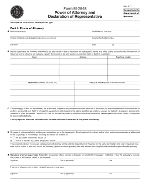 Massachusetts Power of Attorney Form M-2848