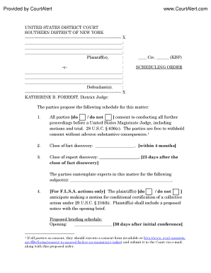 US District Court Scheduling Order