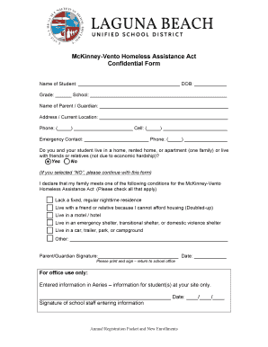 vento homeless mckinney assistance pdffiller confidential lbusd