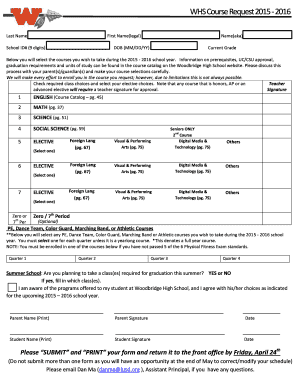 WHS Course Request Form 2015-2016