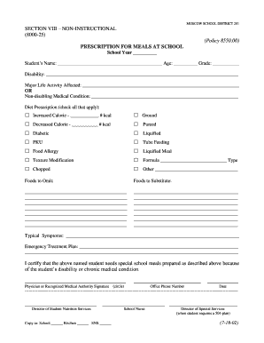 Prescription for Meals at School