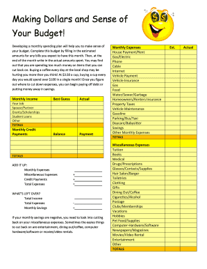 Monthly Budget Planning Form