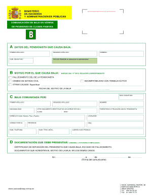 Comunicación de Baja en Nómina de Pensiones de Clases Pasivas