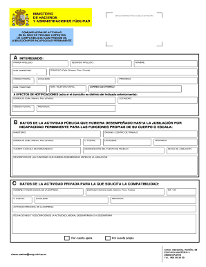 Comunicación de Actividad en el Sector Privado a Efectos de Compatibilidad con Pensión de Jubilación por Incapacidad Permanente