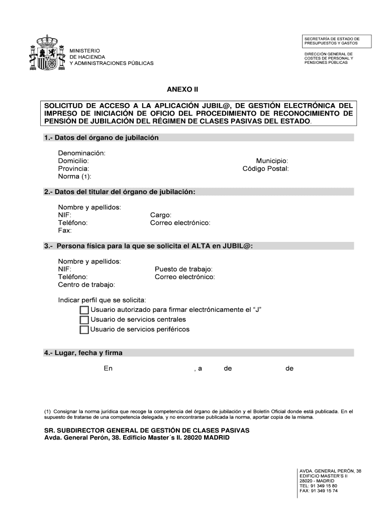 ANEXO II SOLICITUD DE ACCESO A LA APLICACIN JUBIL DE Vista previa en la página 1