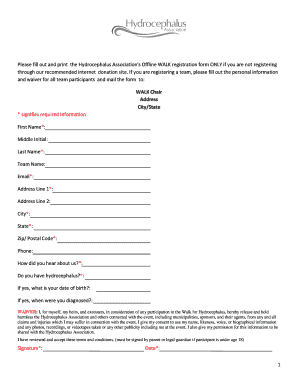 Hydrocephalus Association Offline WALK Registration Form