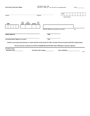 Sauk Valley Community College Add Slip