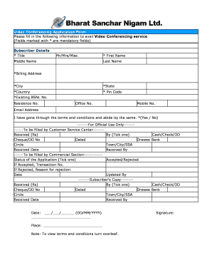 BSNL Video Conferencing Application Form