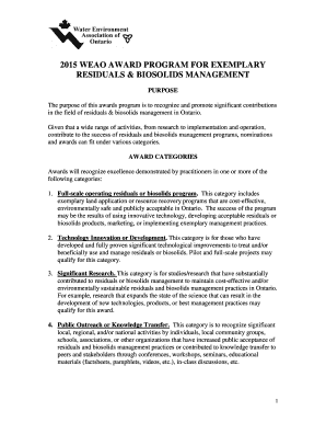 2015 WEAO AWARD PROGRAM FOR EXEMPLARY RESIDUALS - weao