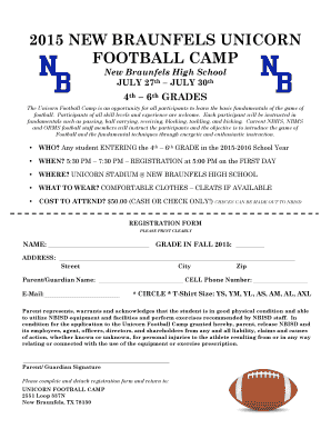 2015 NEW BRAUNFELS UNICORN FOOTBALL CAMP - nbisdorg