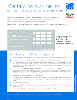 BIBA Membership Fee Monthly Payment Agreement