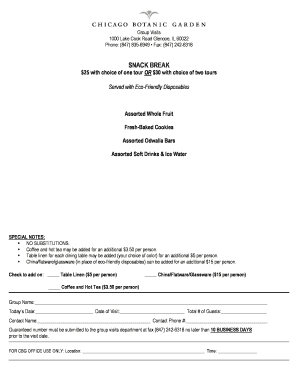 Group Visit Snack Break Order Form