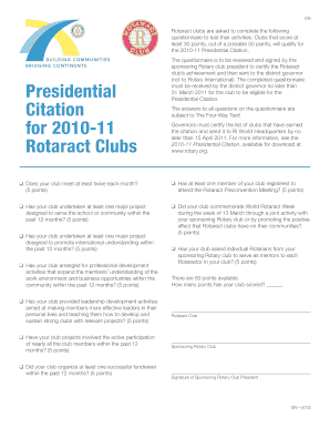 Rotaract Club Presidential Citation Questionnaire