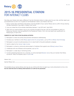 2015-16 Presidential Citation for Interact Clubs