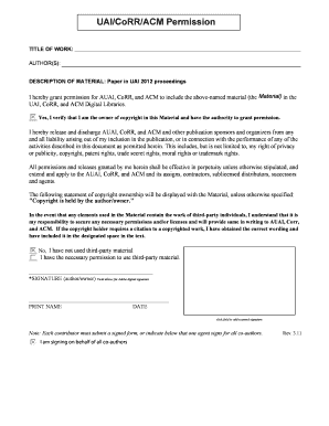 UAI/CoRR/ACM Permission Form