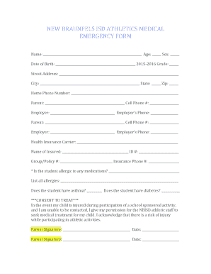 Athletic Medical Emergency Form