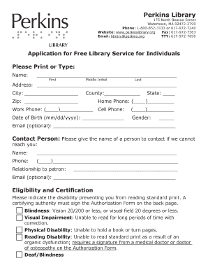 Application for Free Library Service for Individuals