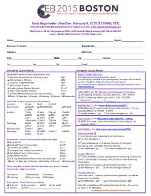 Sunday school registration form - Early Registration Deadline February 9 2015 1159PM EST - experimentalbiology