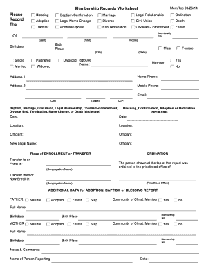 Membership Records Worksheet