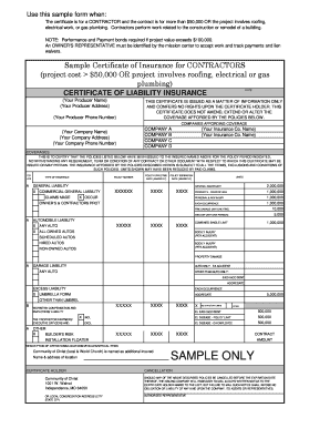 Certificate of Liability Insurance for Contractors