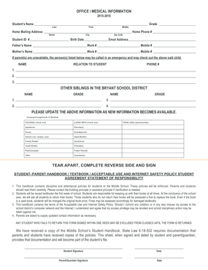 Bryant School District Student Information and Medical Form