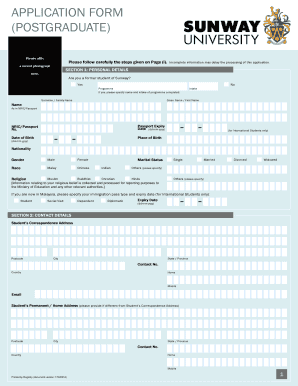 Sunway University Postgraduate Application Form