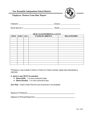Employee Absence From Duty Report