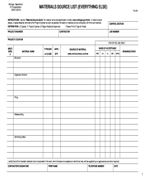 Michigan Materials Source List Form