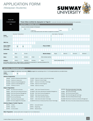Sunway University Application Form