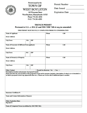 Massachusetts Trench Permit Application