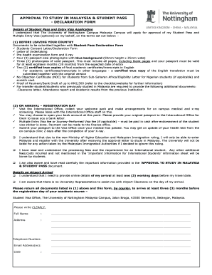 Malaysia Student Pass Declaration Form
